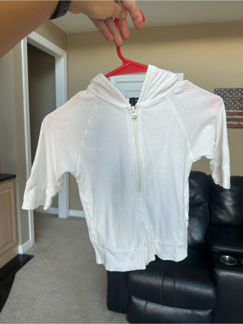 GapKids Girls Size 5 White Lightweight Short Sleeve Zip Hoodie